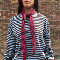Cashmere Diamond Skinny Scarf Red/Navy stripe