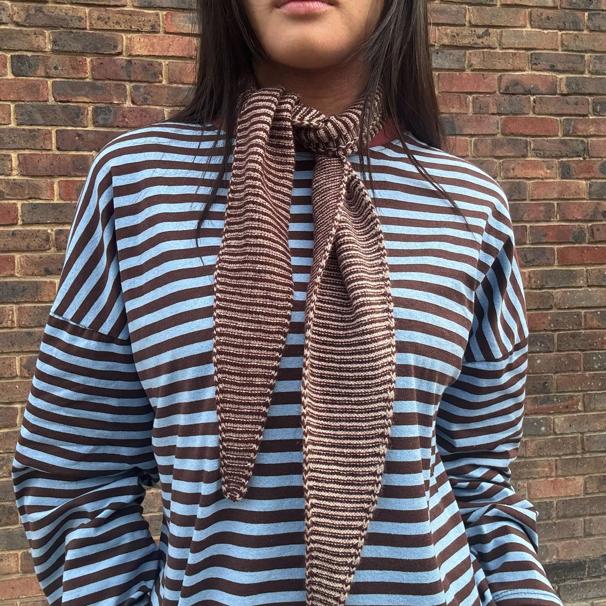 Cashmere Diamond Skinny Scarf Brown/Camel Stripe