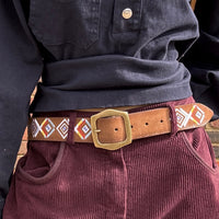 *NEW* Post & Co embroidered Leather Belt Fango