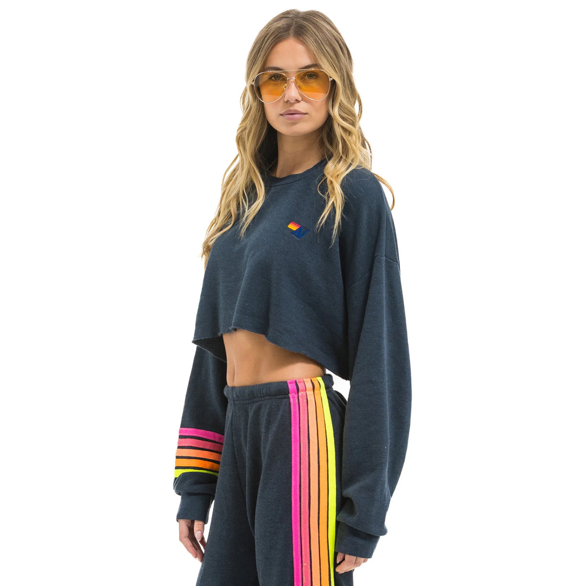 *NEW STYLE* Aviator Nation Cropped Crew Charcoal/Neon