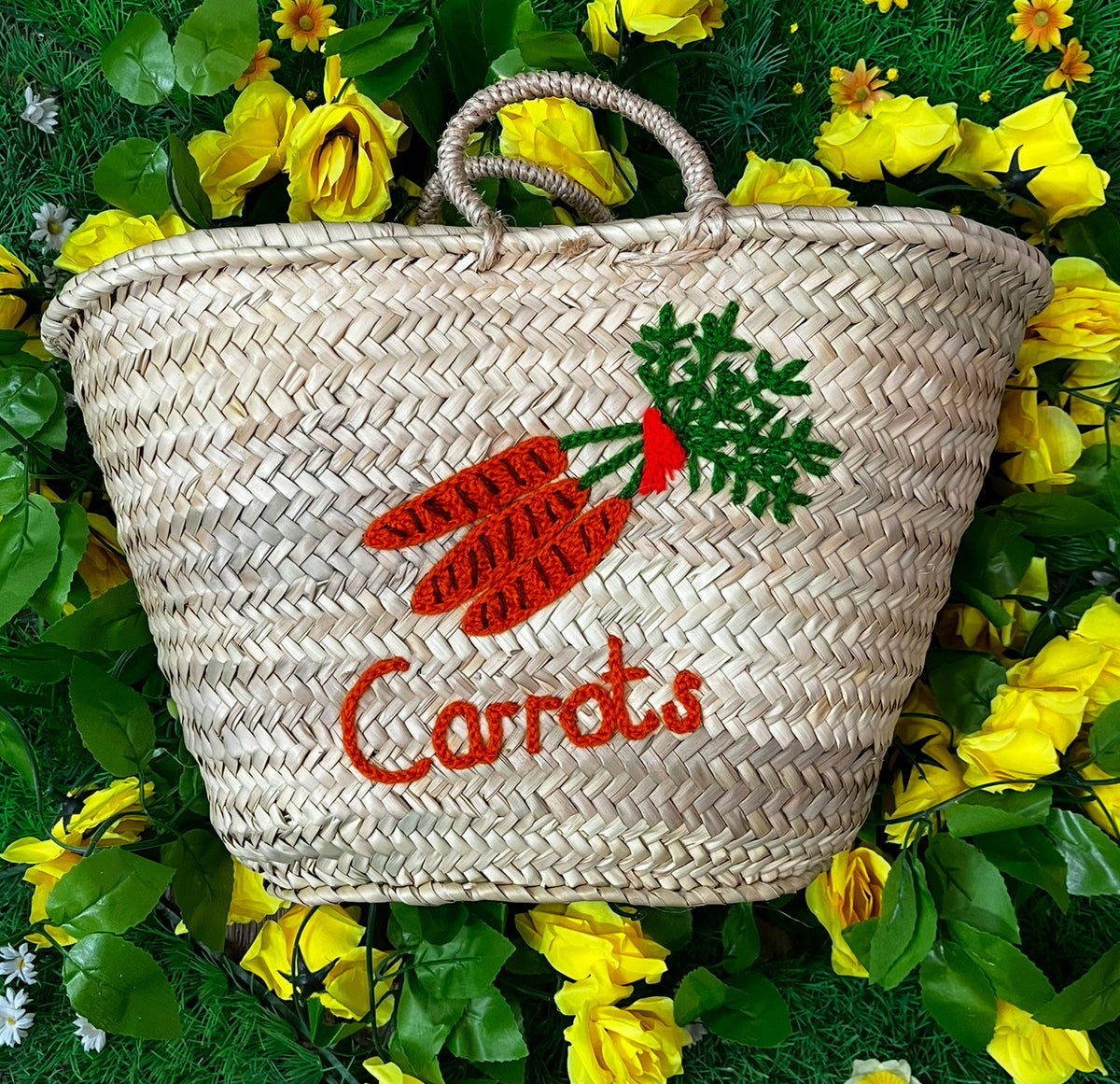 Carrots Embroidered Market Basket