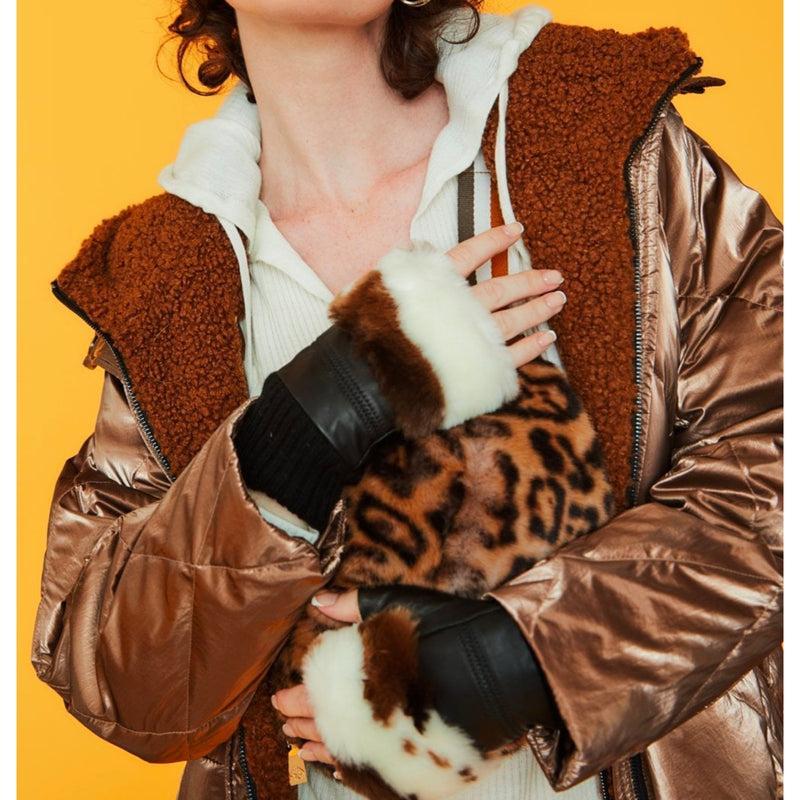 *NEW*Faux Fur Cow Print Fingerless Gloves