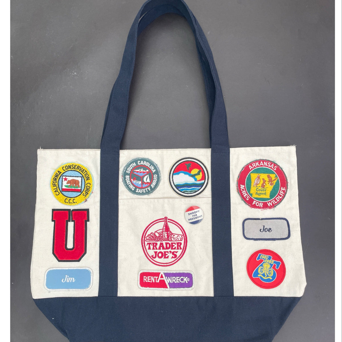 Vintage-Patched Trader Joes Tote L