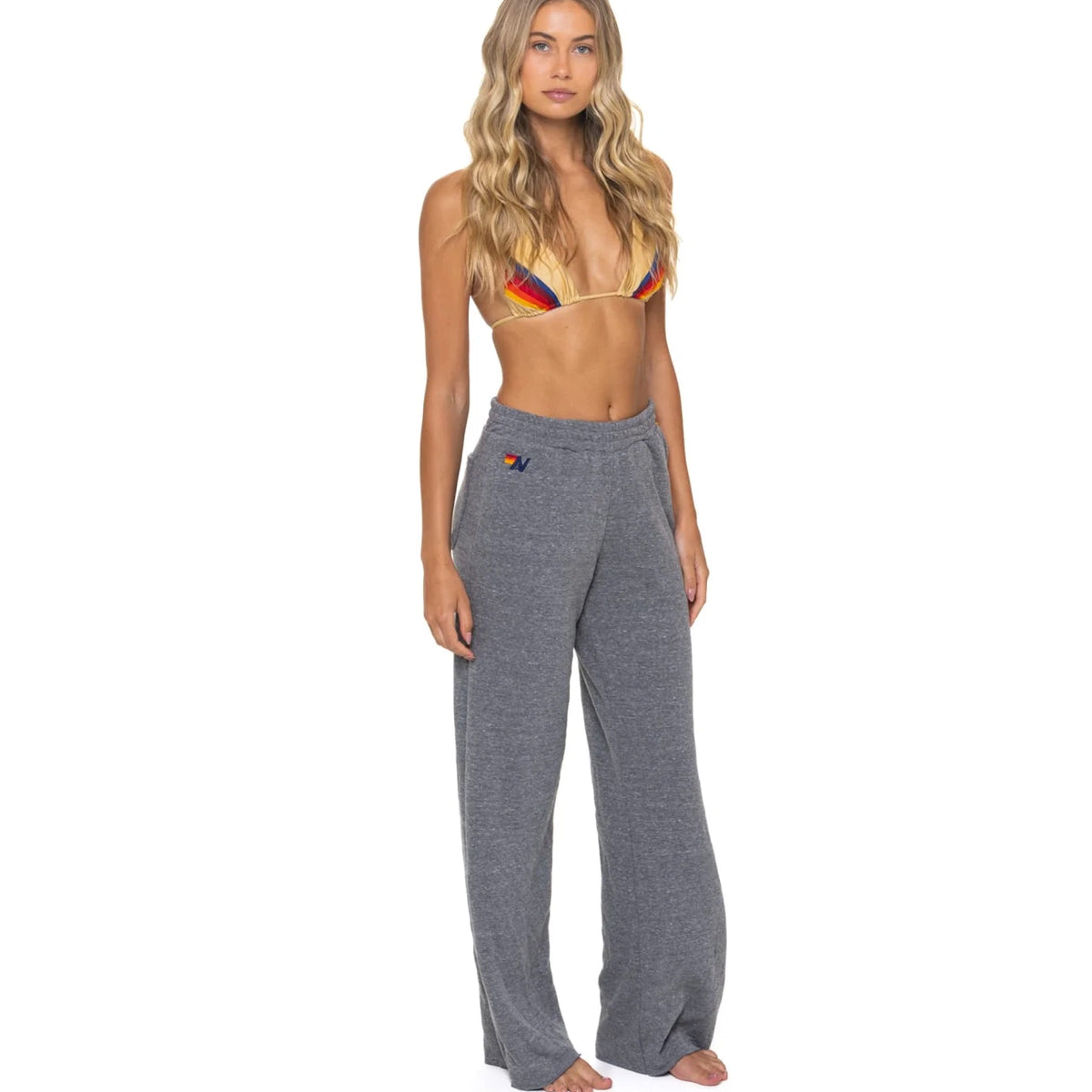 5 Stripe Wide Leg Sweatpants Heather Grey