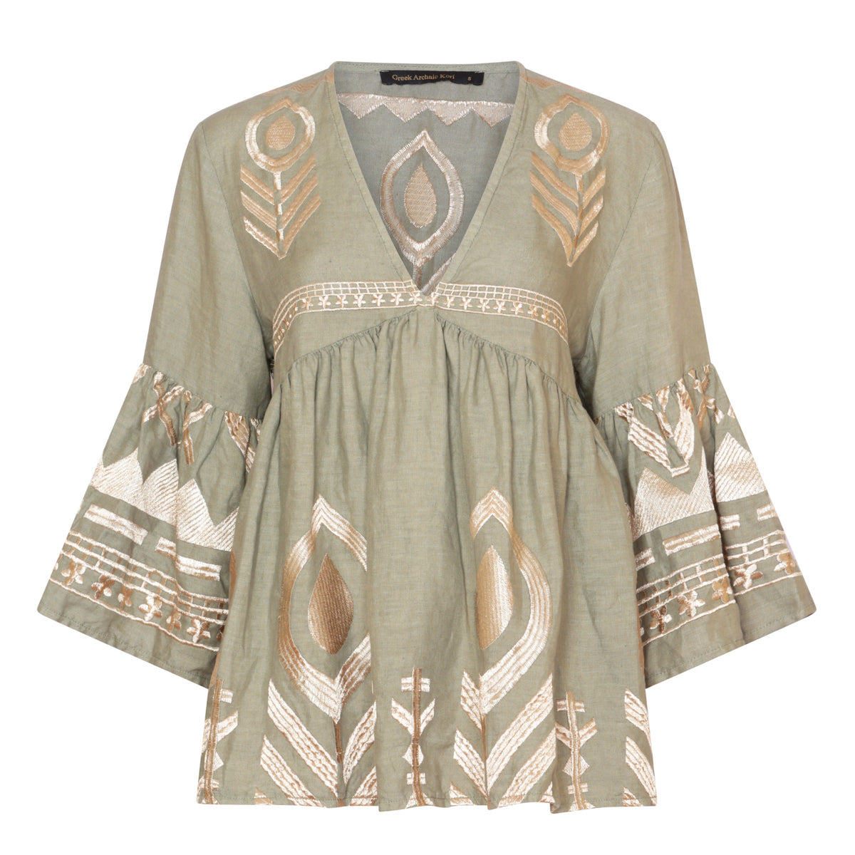 Kori Greek Archaic Feather Tunic Tea/Gold