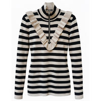 Stripe Ruffle V Knit