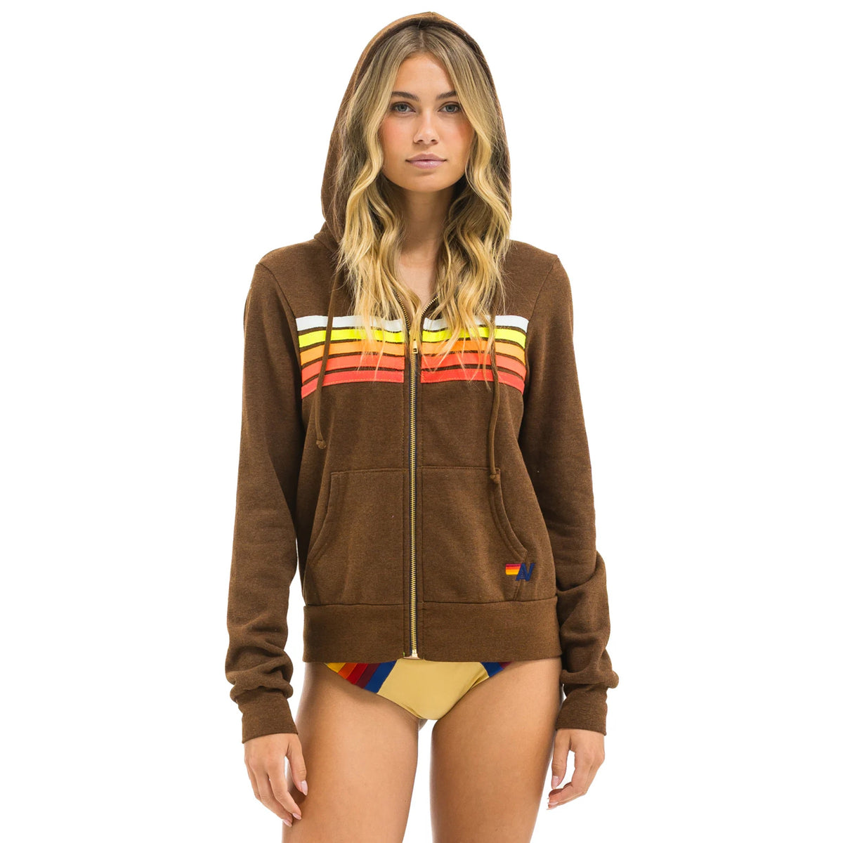 *NEW COLOUR* 5 Stripe Zip Hoodie Chocolate