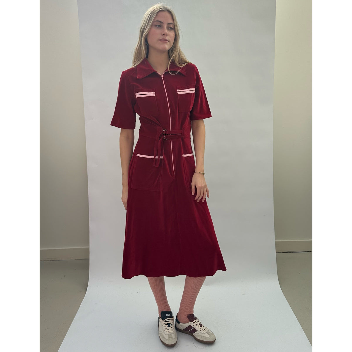 Velvet Shirt Dress Ruby