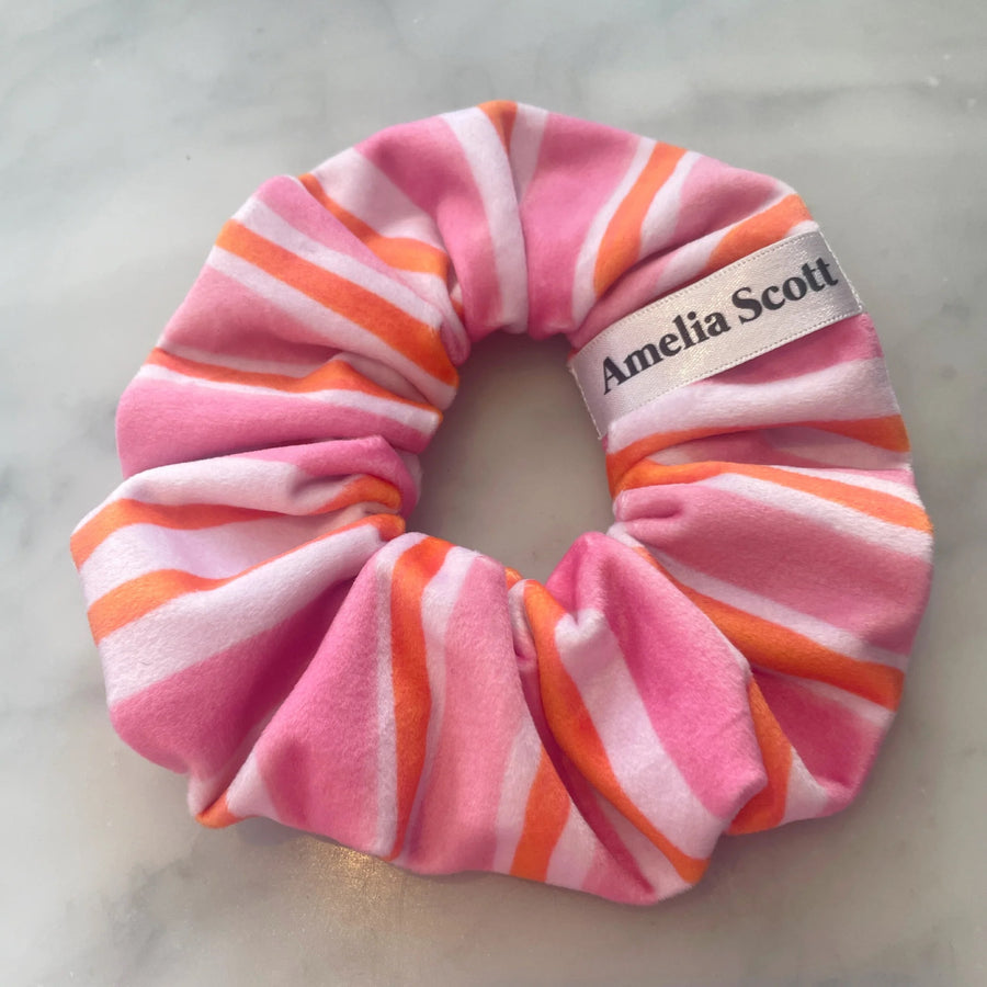 Amelia pink & orange stripe velvet scrunchie