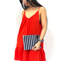 Billie Bag Terry Ecru/Blue Skinny Stripe