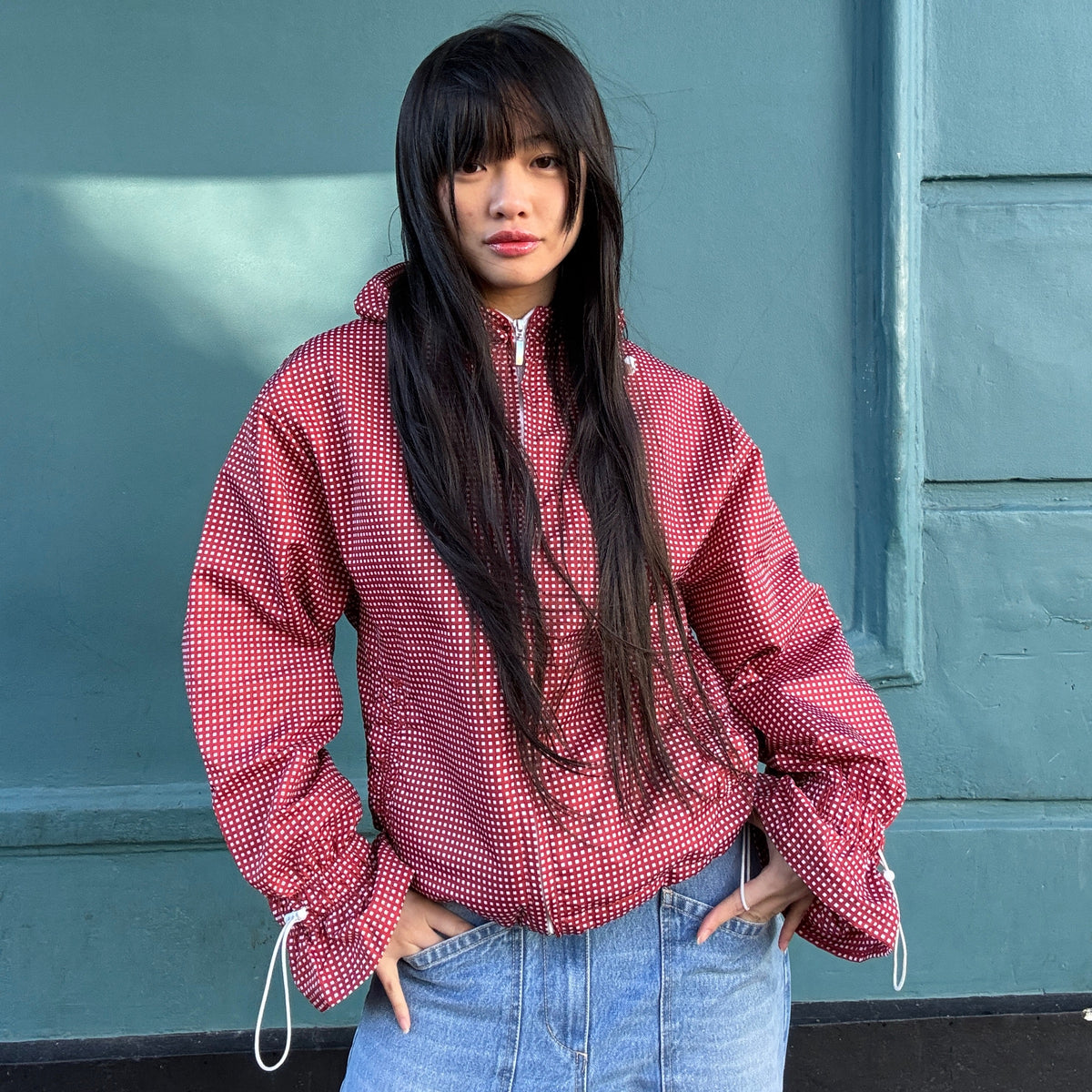 Ginny & Me Flared Windbreaker Wine Check