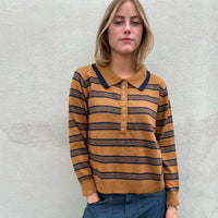 Stripe Collared Knit Dijon/Navy