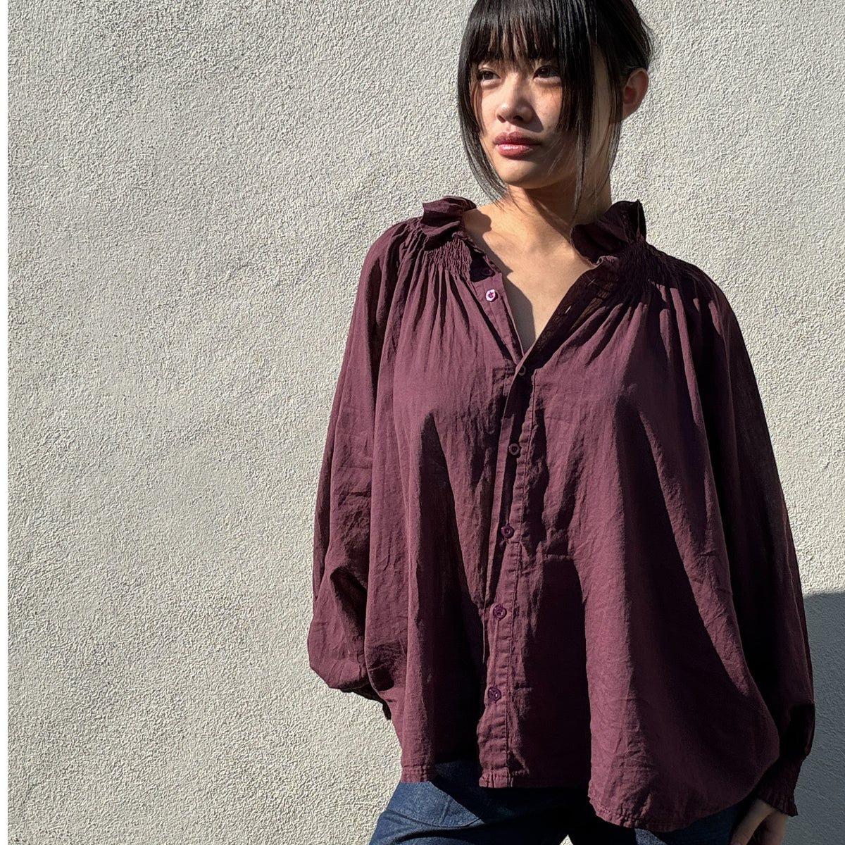 *NEW STYLE* Johanna Smocked Shirt Aubergine