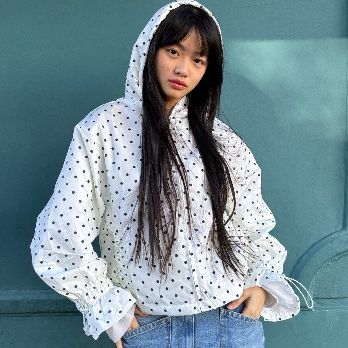 Ginny & Me Flared Windbreaker Off White Polka Dot