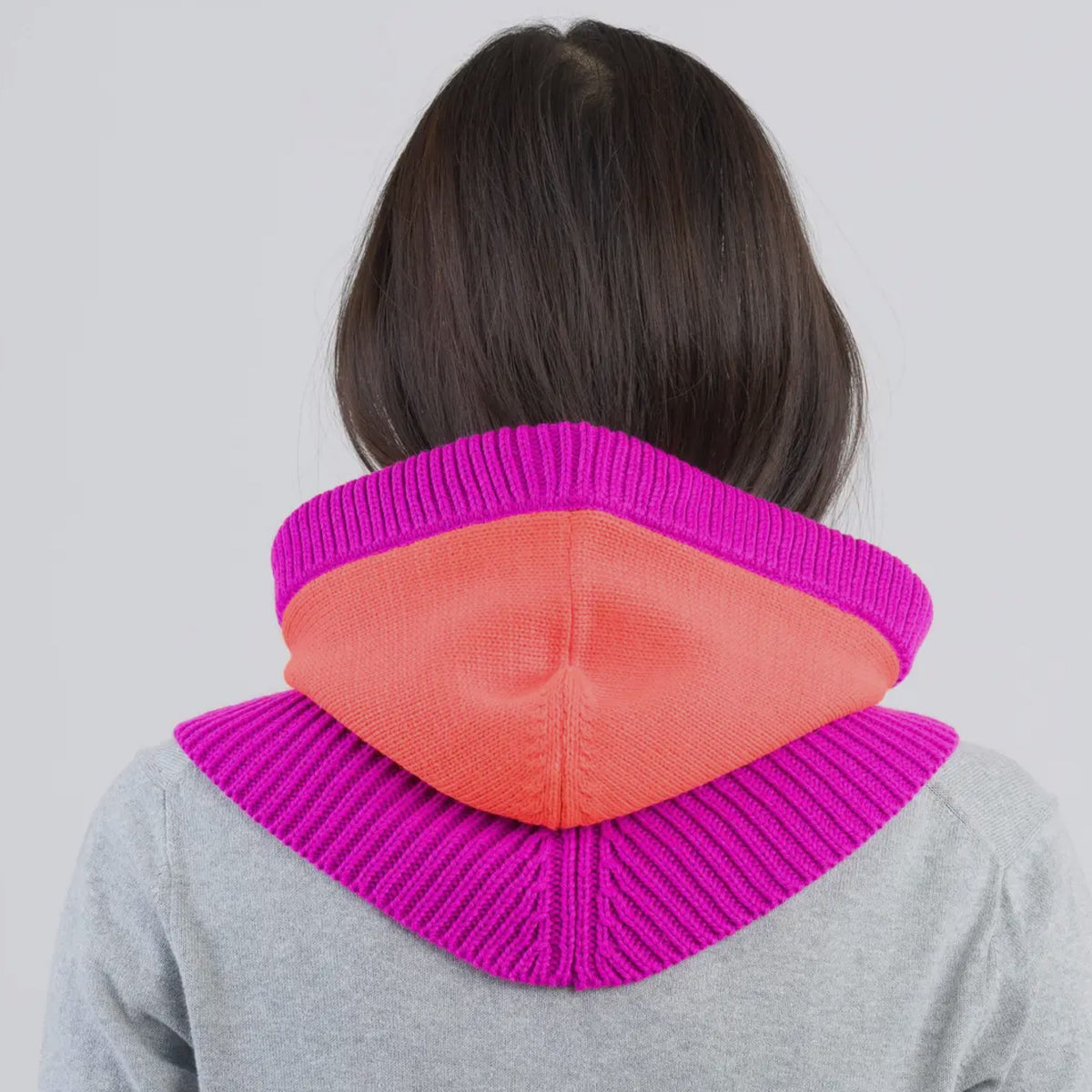 Colour Block Knit Hood Magenta
