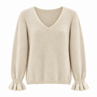 Ruffle Cuff V Neck Ecru