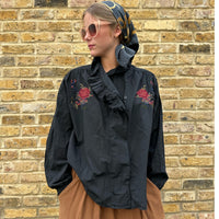 Embroidered Black Ruffle Shirt