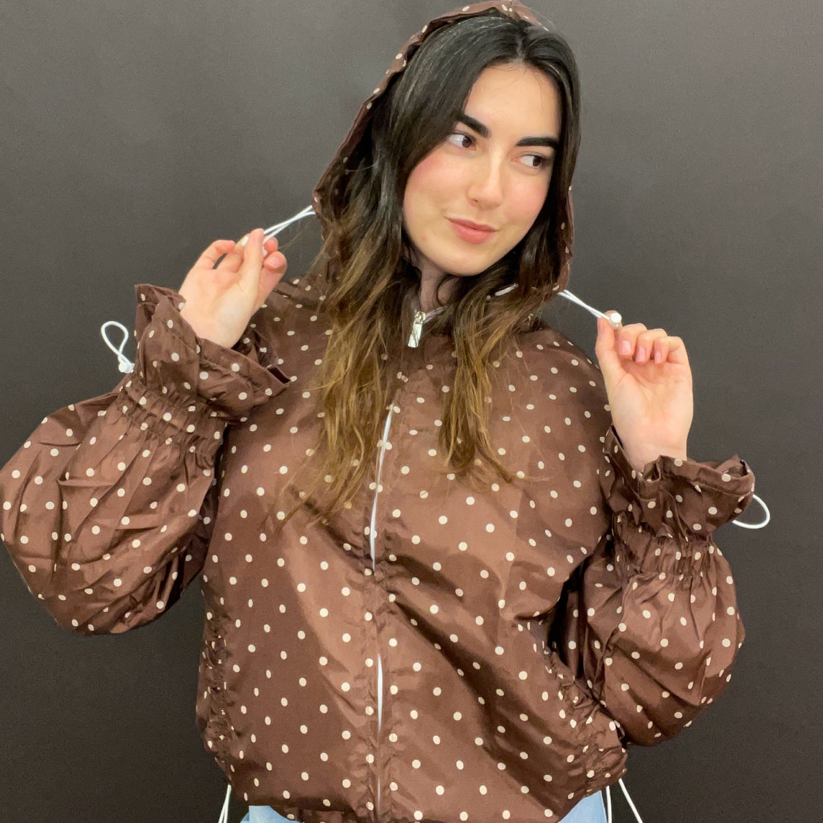 Ginny & Me Flared Windbreaker Espresso Check