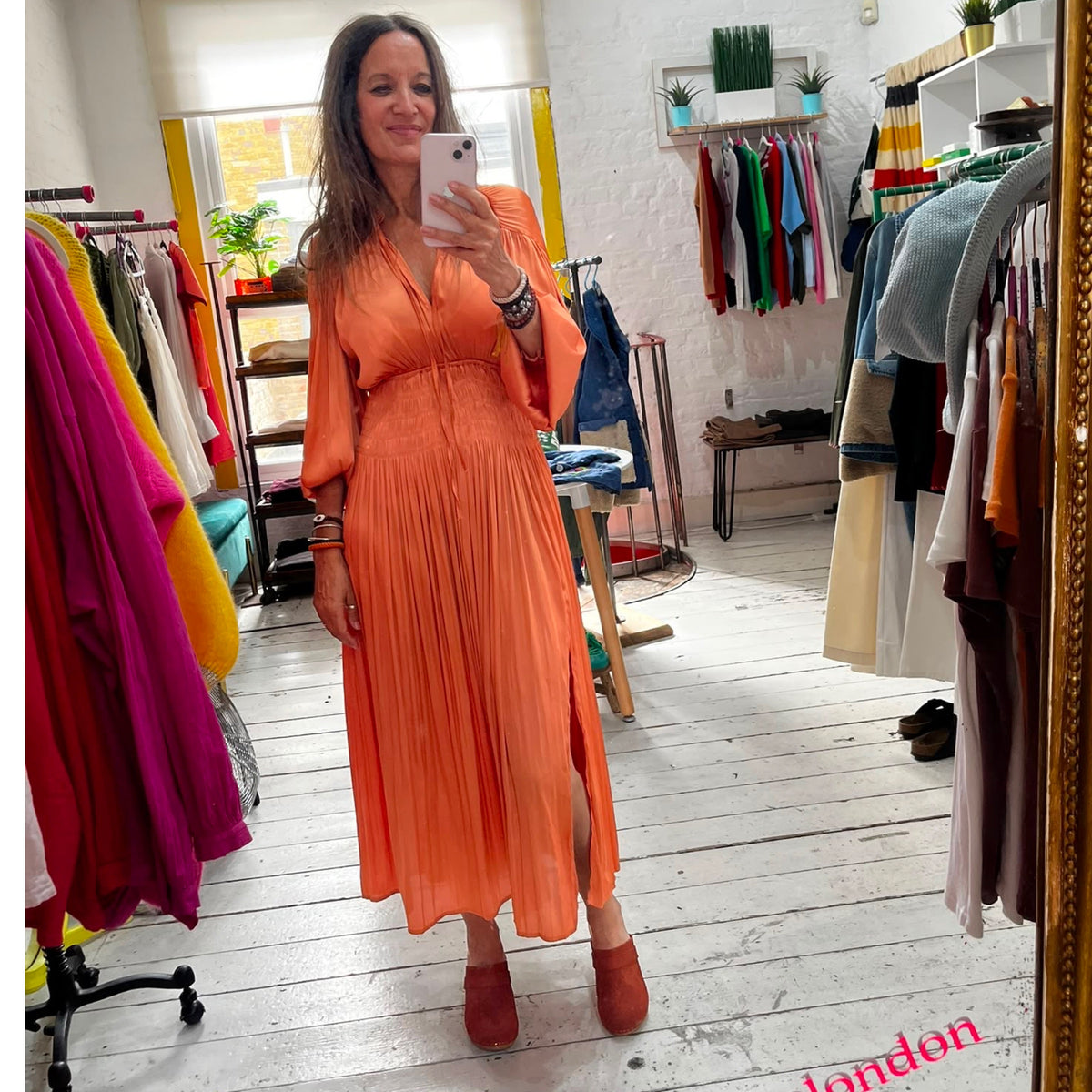 Coral Shirred Dress