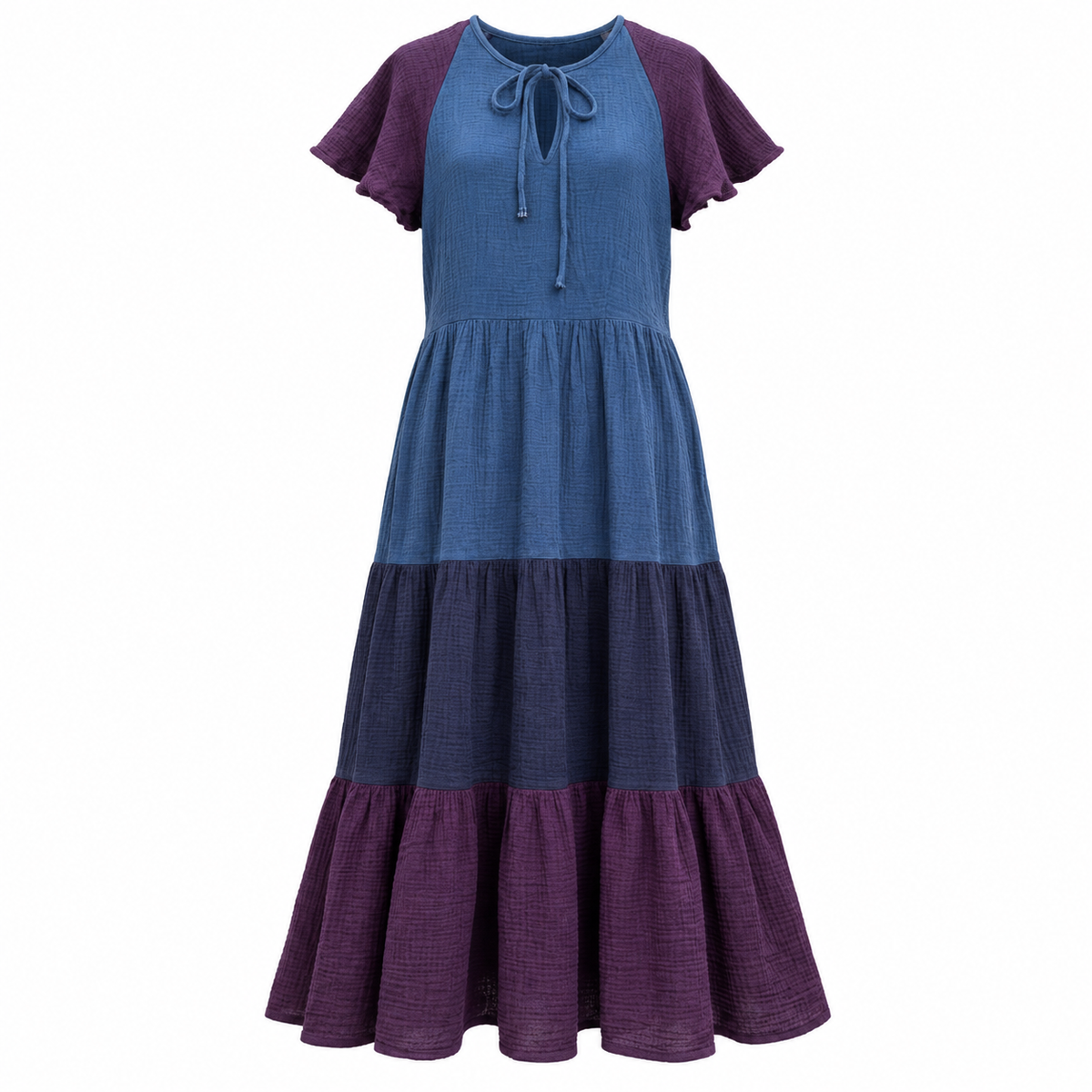 *AW26* Overdyed Tier Dress Midi Workwear Blue