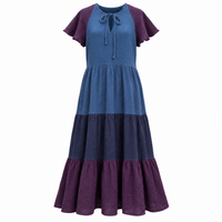 *AW26* Overdyed Tier Dress Midi Workwear Blue