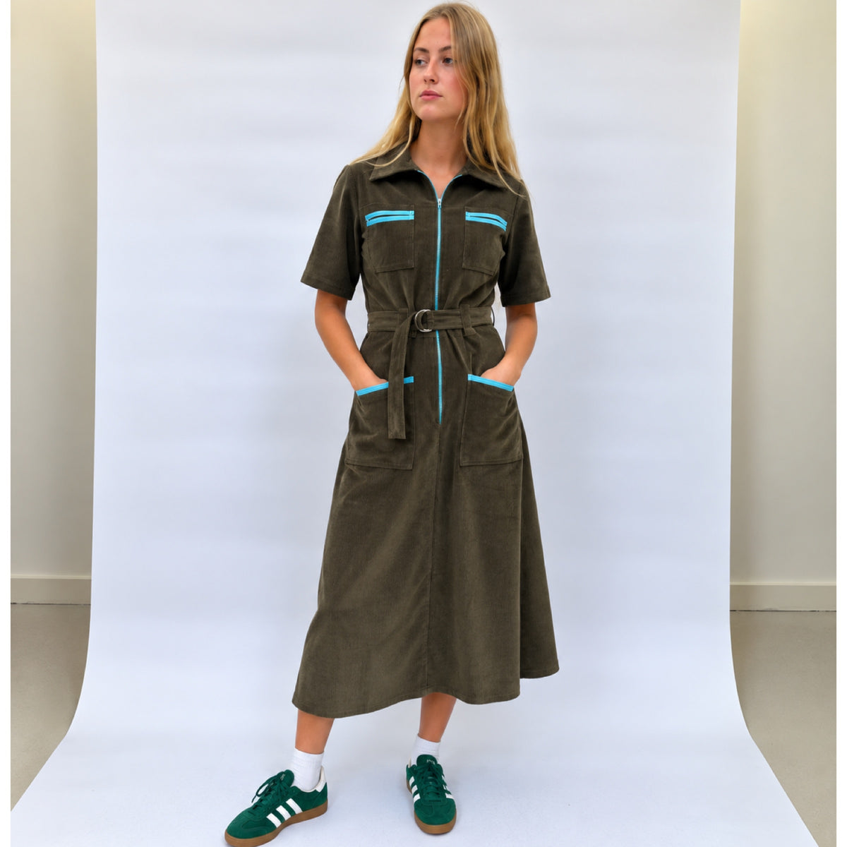 Autumn Cord Shirt Dress Olive