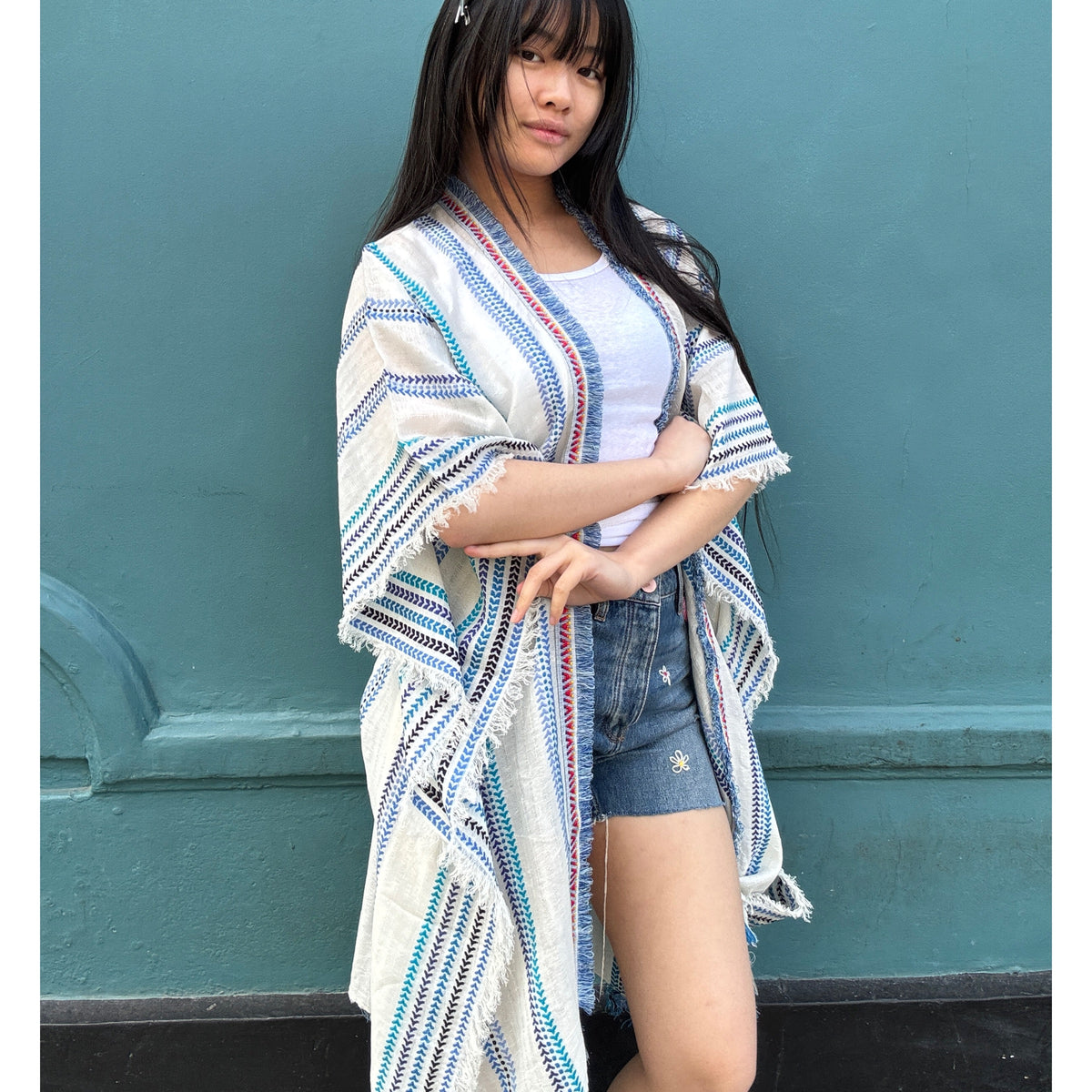 *NEW* Multi Blue Stripe embroidered Cover-up