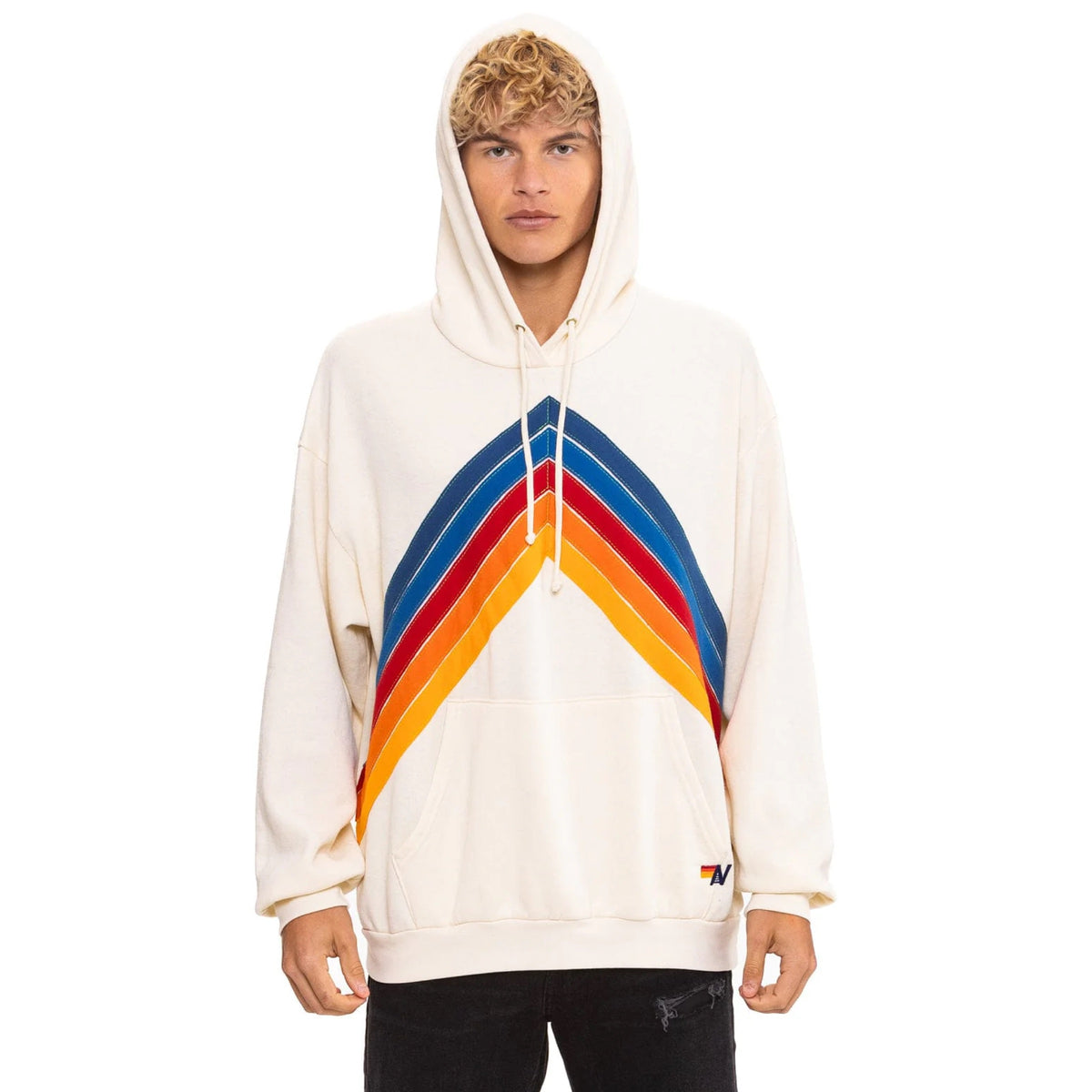 Mountain Stitch Pullover Hoodie Relaxed Vintage White