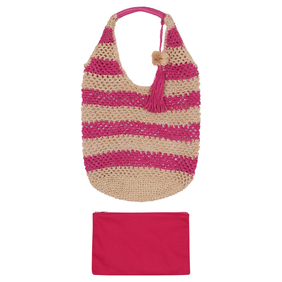 Alex Max Striped woven pink slouch bag