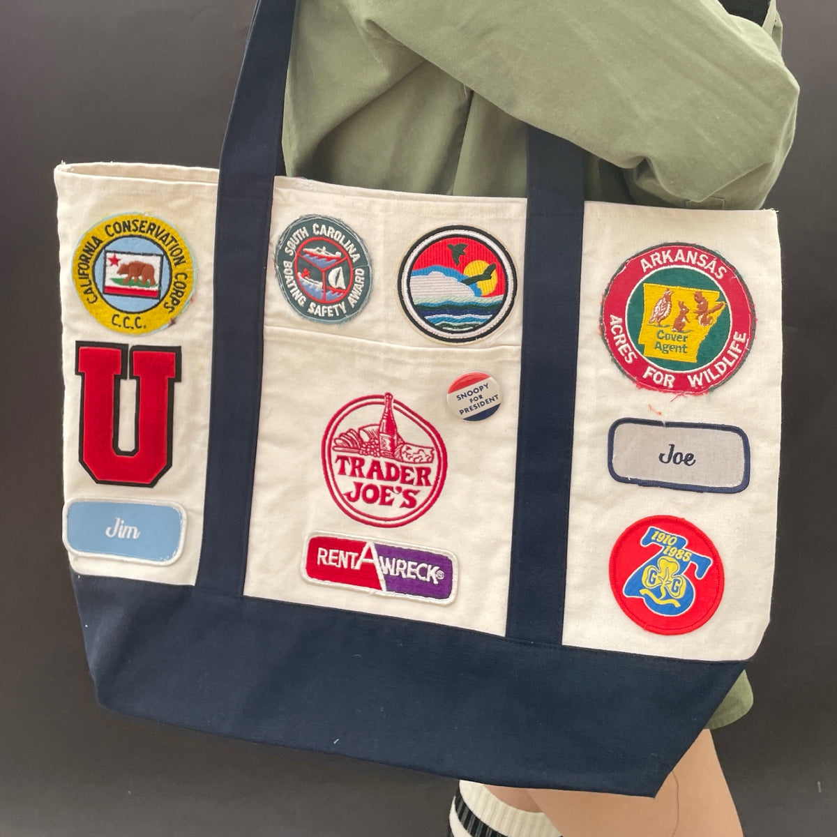 Vintage-Patched Trader Joes Tote L