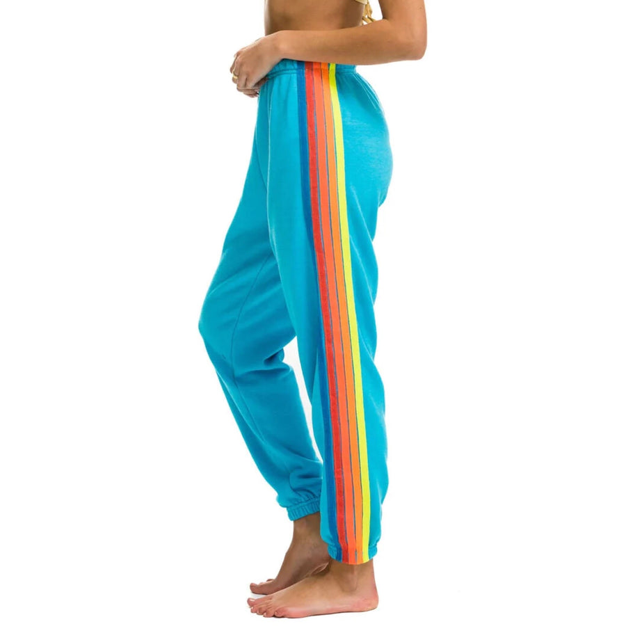 Aviator Nation 5 Stripe Sweatpants Neon Blue/Neon Rainbow
