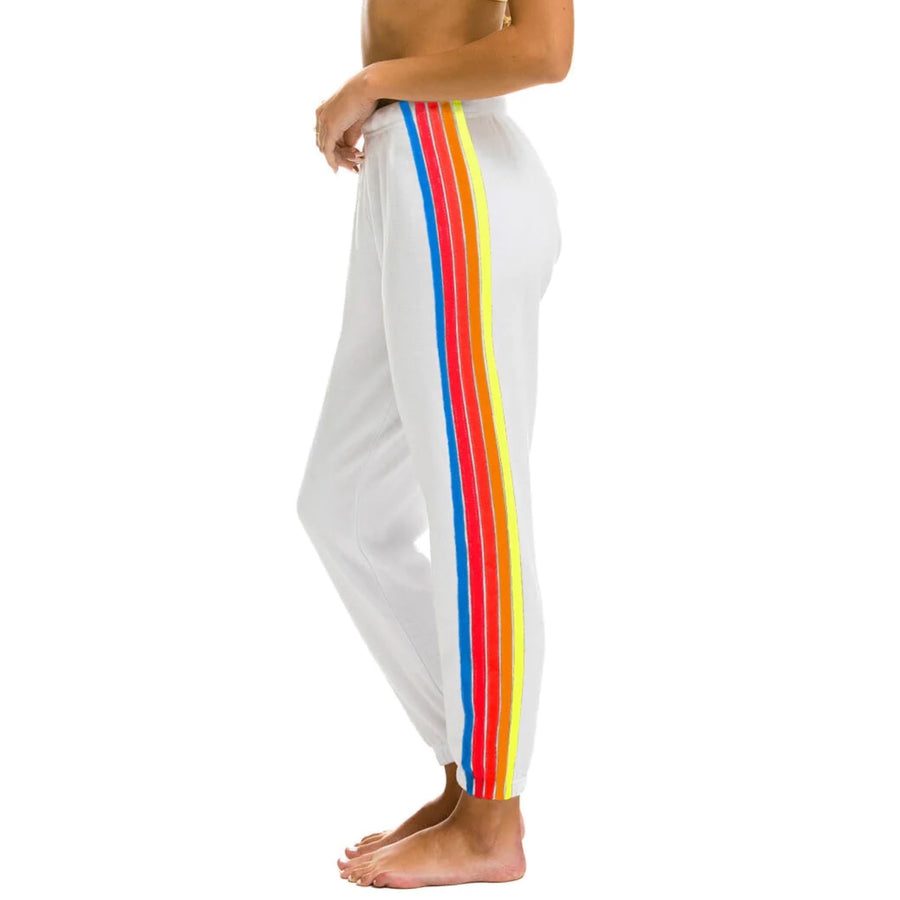 Aviator Nation 5 Stripe Sweatpants White/Neon Rainbow