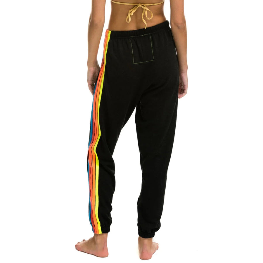 Aviator Nation 5 Stripe Sweatpants Black/Neon Rainbow