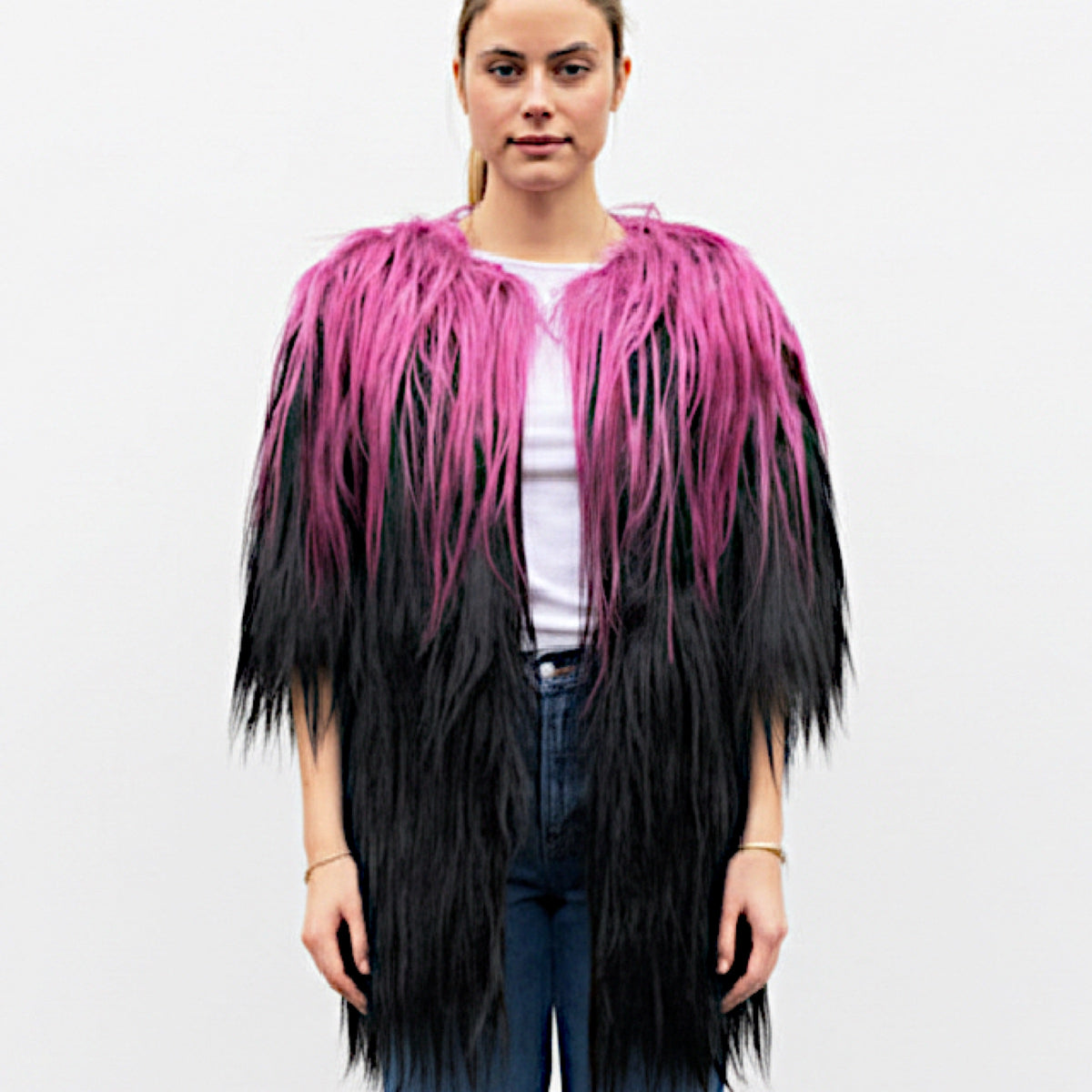 Lou Andrea Pink and Black Fur Coat