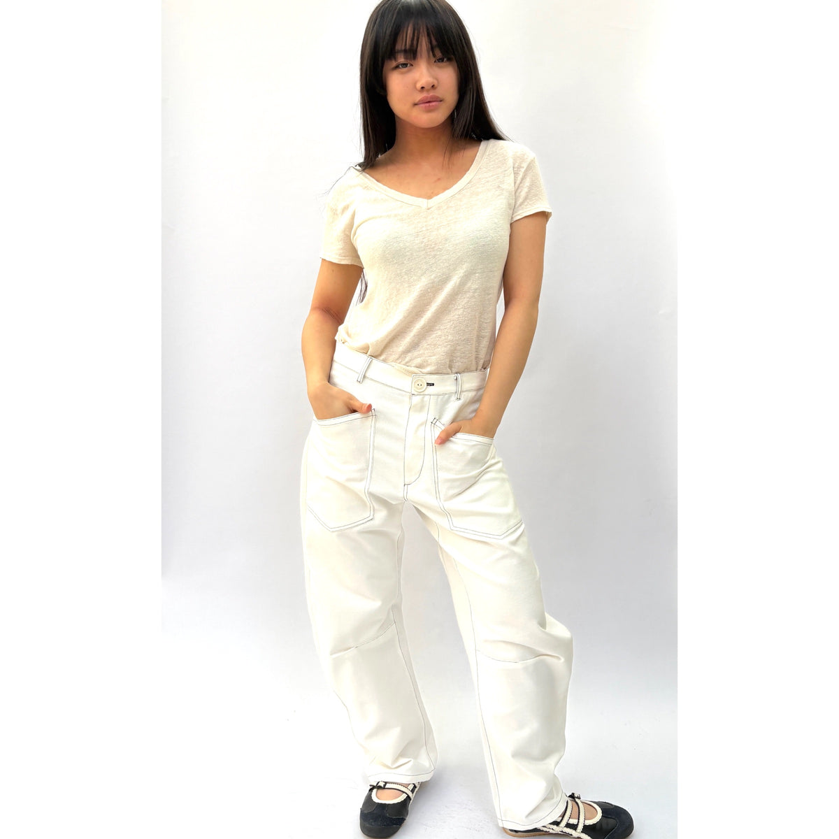 *SS26!* Topstitched Barrel Off White