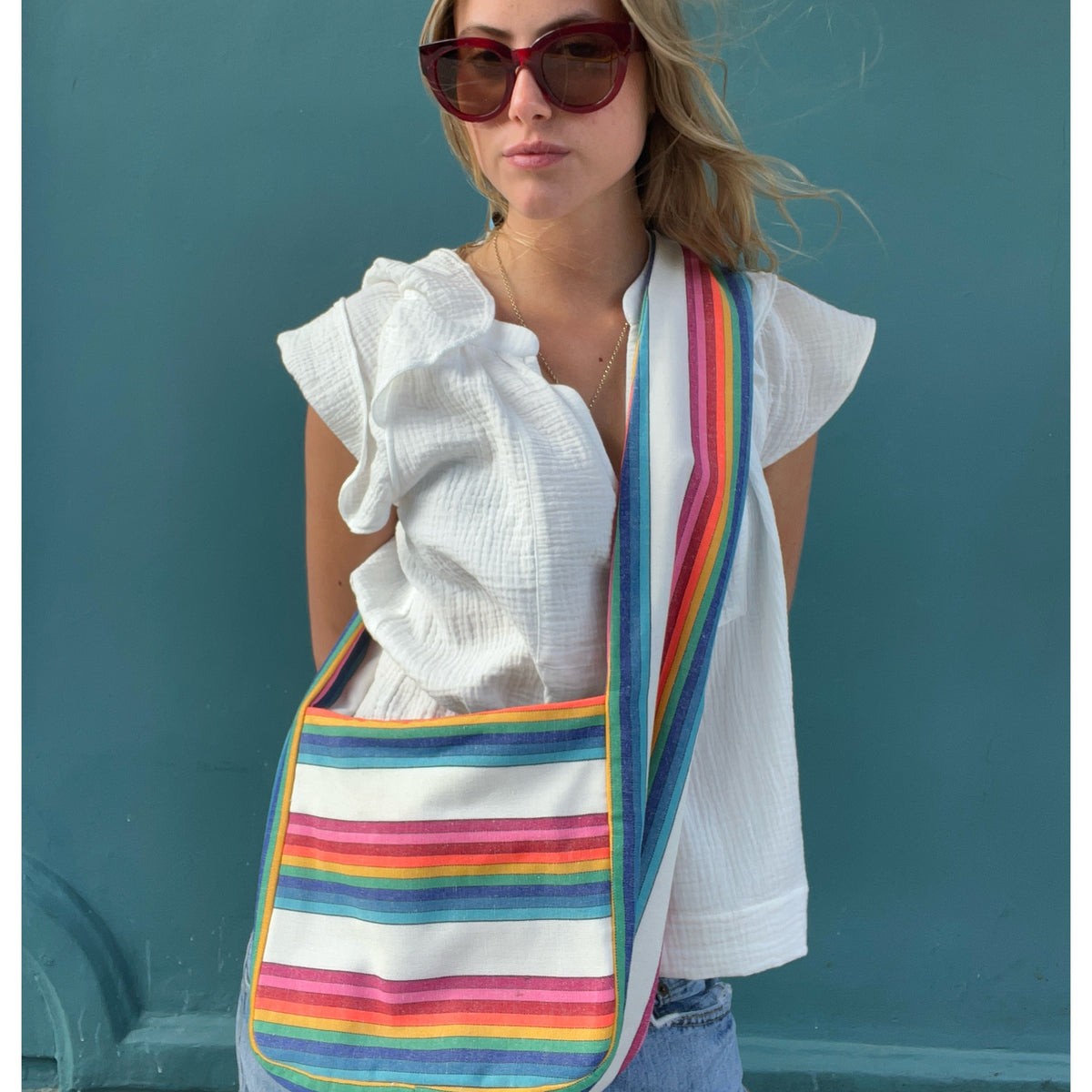 *NEW* Stripe Sling Bag White