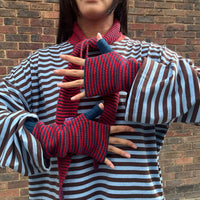 Cashmere Stripe Wrist Warmers Red/Navy