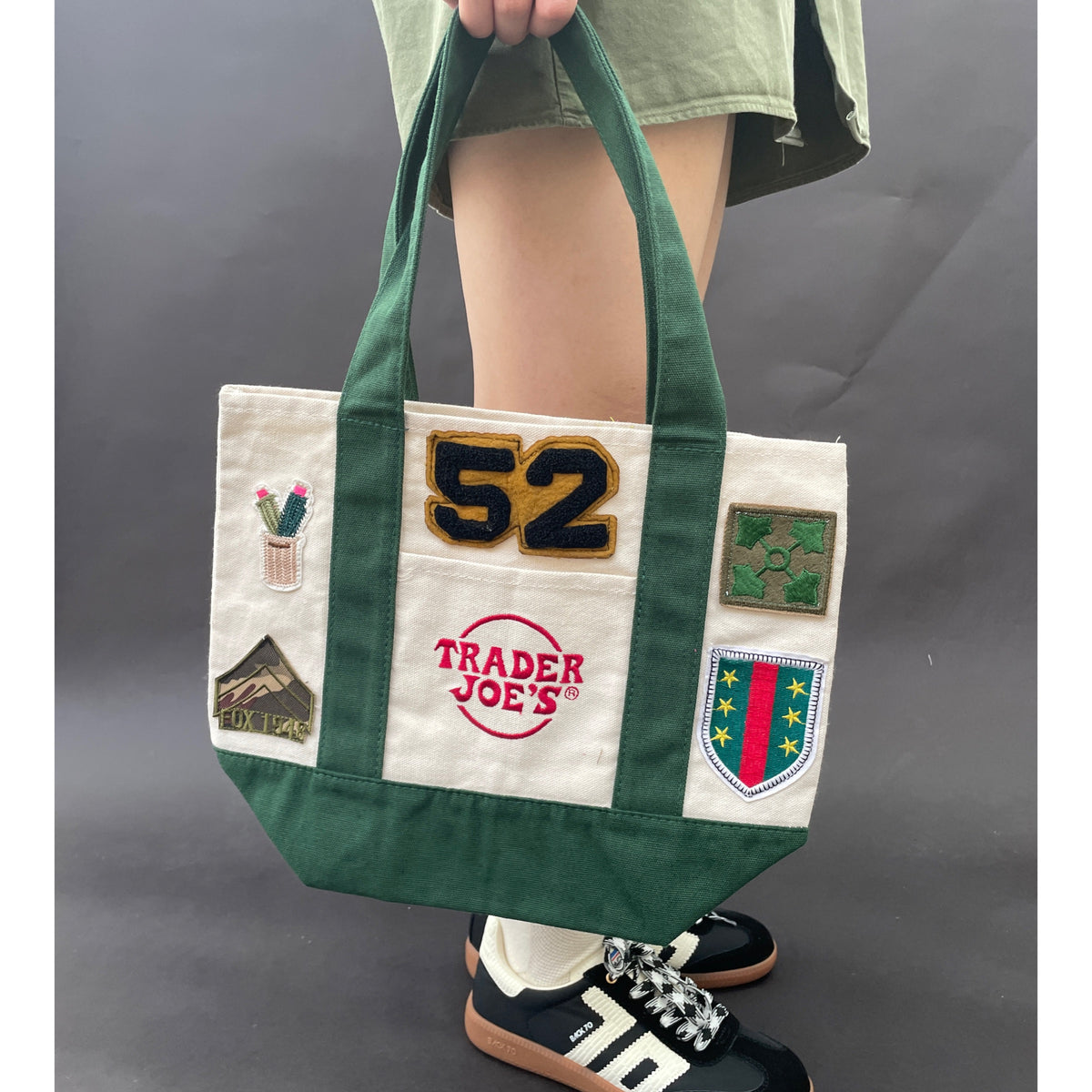 Vintage-Patched Trader Joes Tote S/M Green