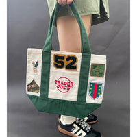 Vintage-Patched Trader Joes Tote S/M Green