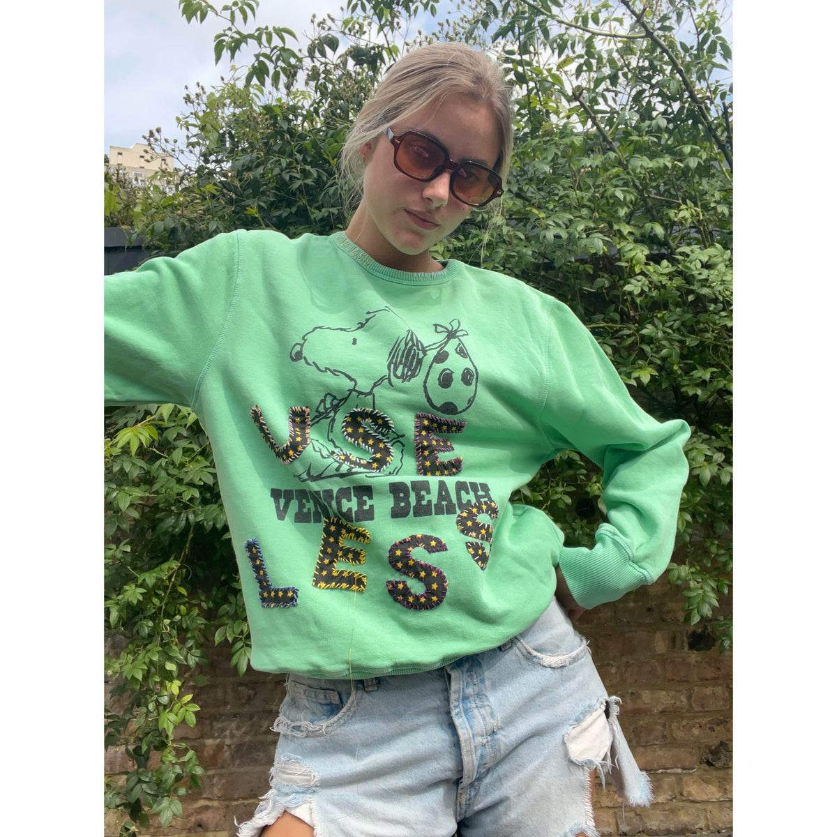 Useless Upcycled Snoopy Green Sweat