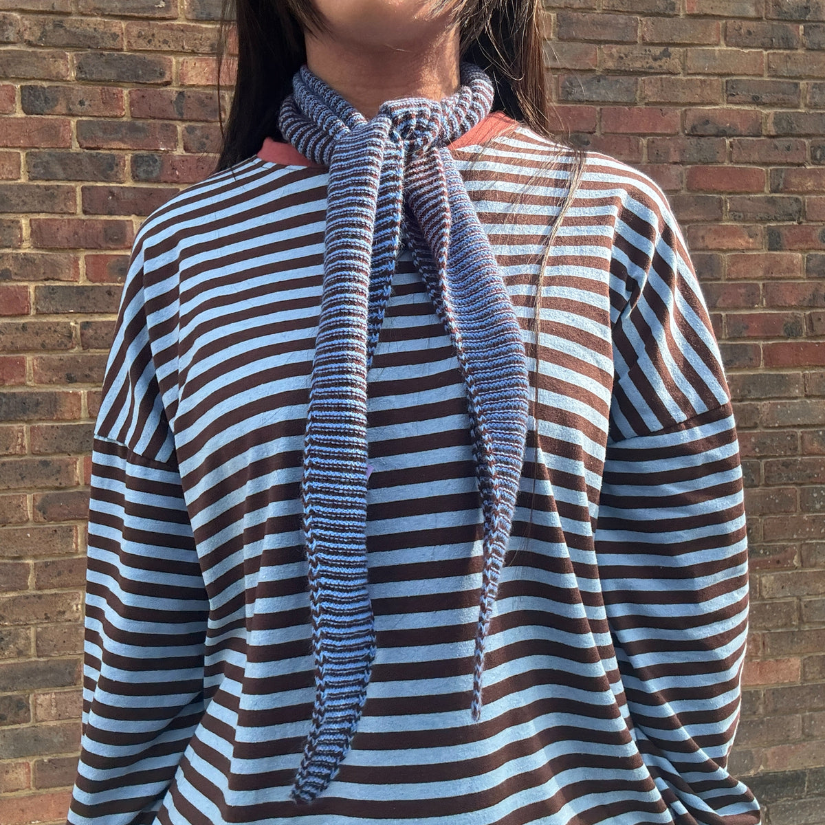 *NEW* Cashmere Diamond Skinny Scarf Blue/Brown Stripe