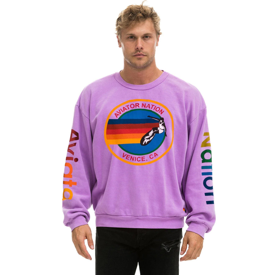 Aviator Nation Crew Sweatshirt Relaxed Neon Purple NEW