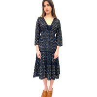 Stella Forrest tiered midi dress abstract pattern