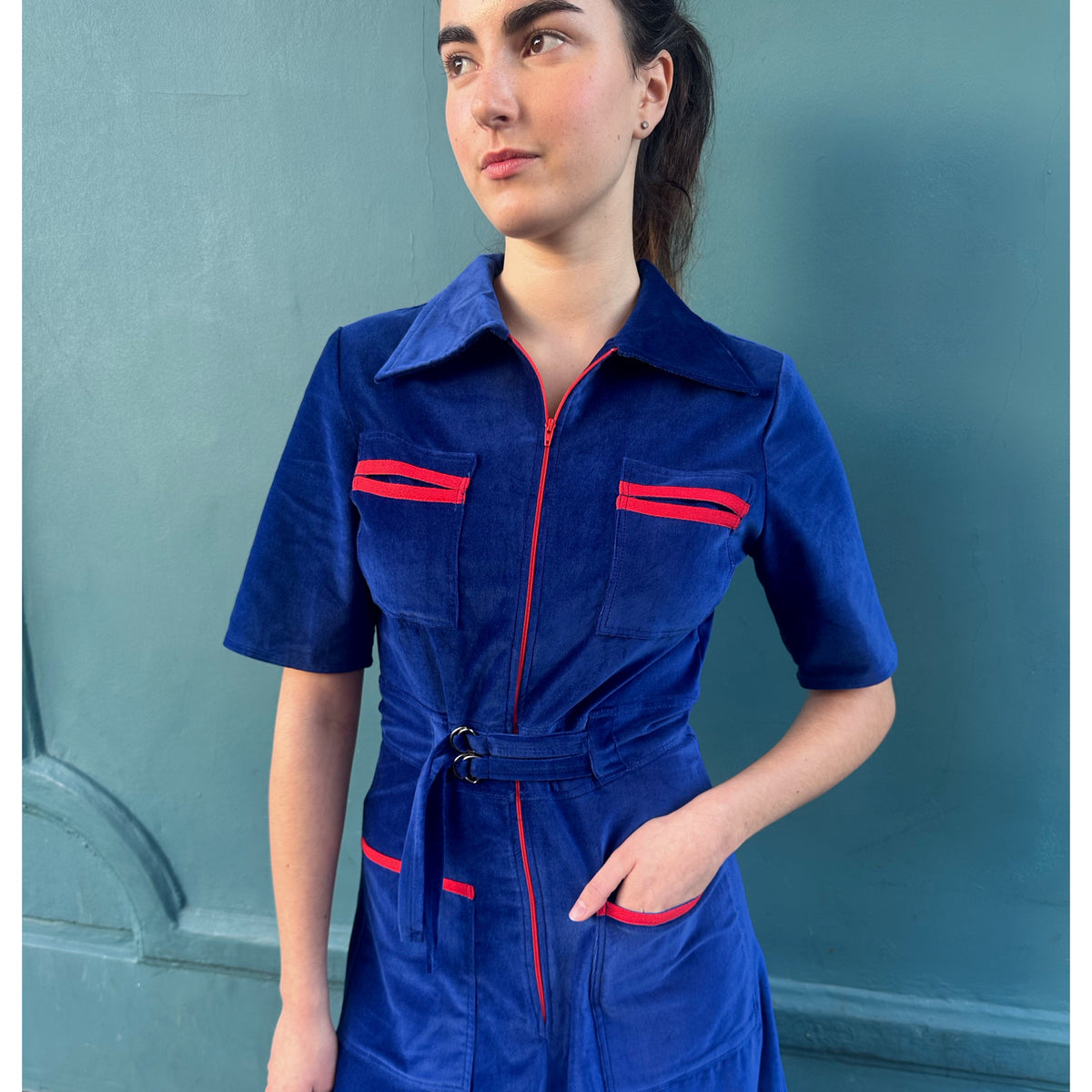 *NEW* Velvet Shirt Dress Cobalt