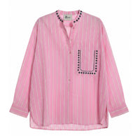 *NEW* Cotton Stripe Embroidered Shirt Pink