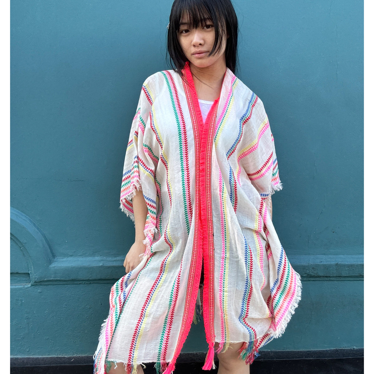 *NEW* Multi pink Stripe embroidered Cover-up