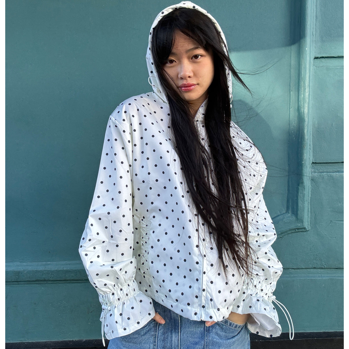 Ginny & Me Flared Windbreaker Off White Polka Dot