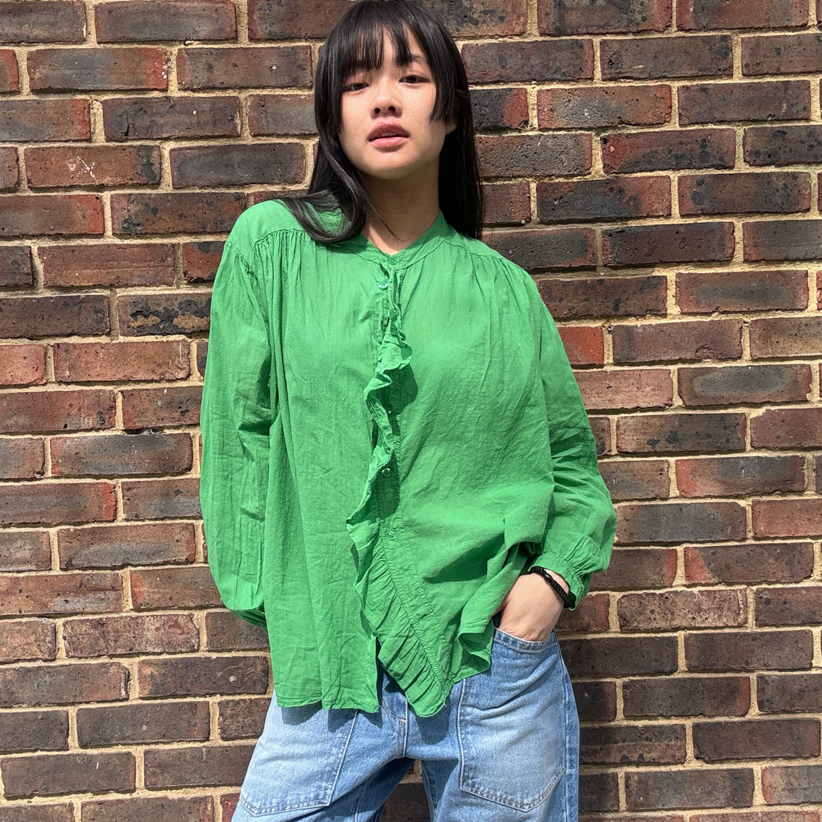 *RESTOCK* Lightweight Ruffle Shirt Grass