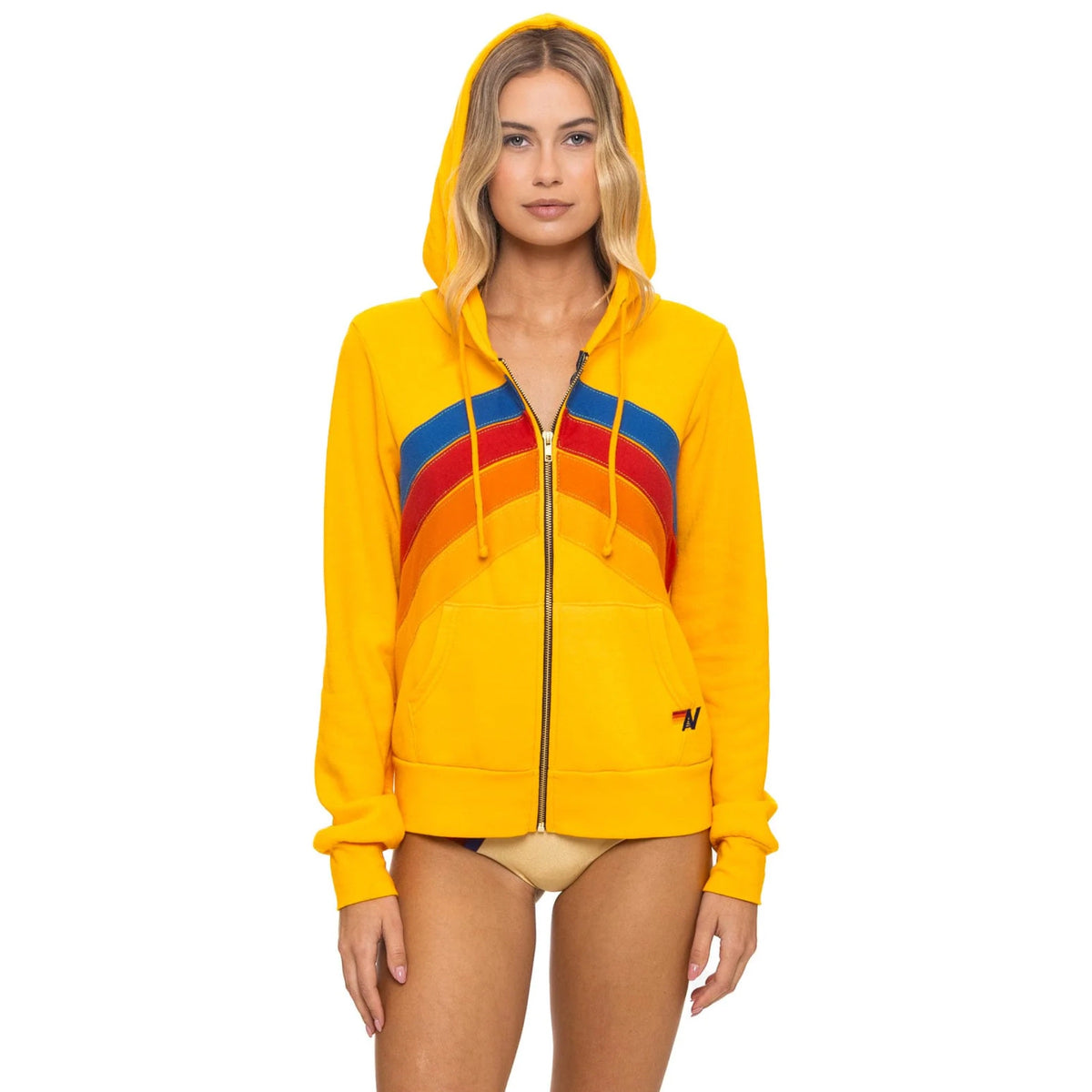 Mountain Stitch Chevron Zip Hoodie Gold