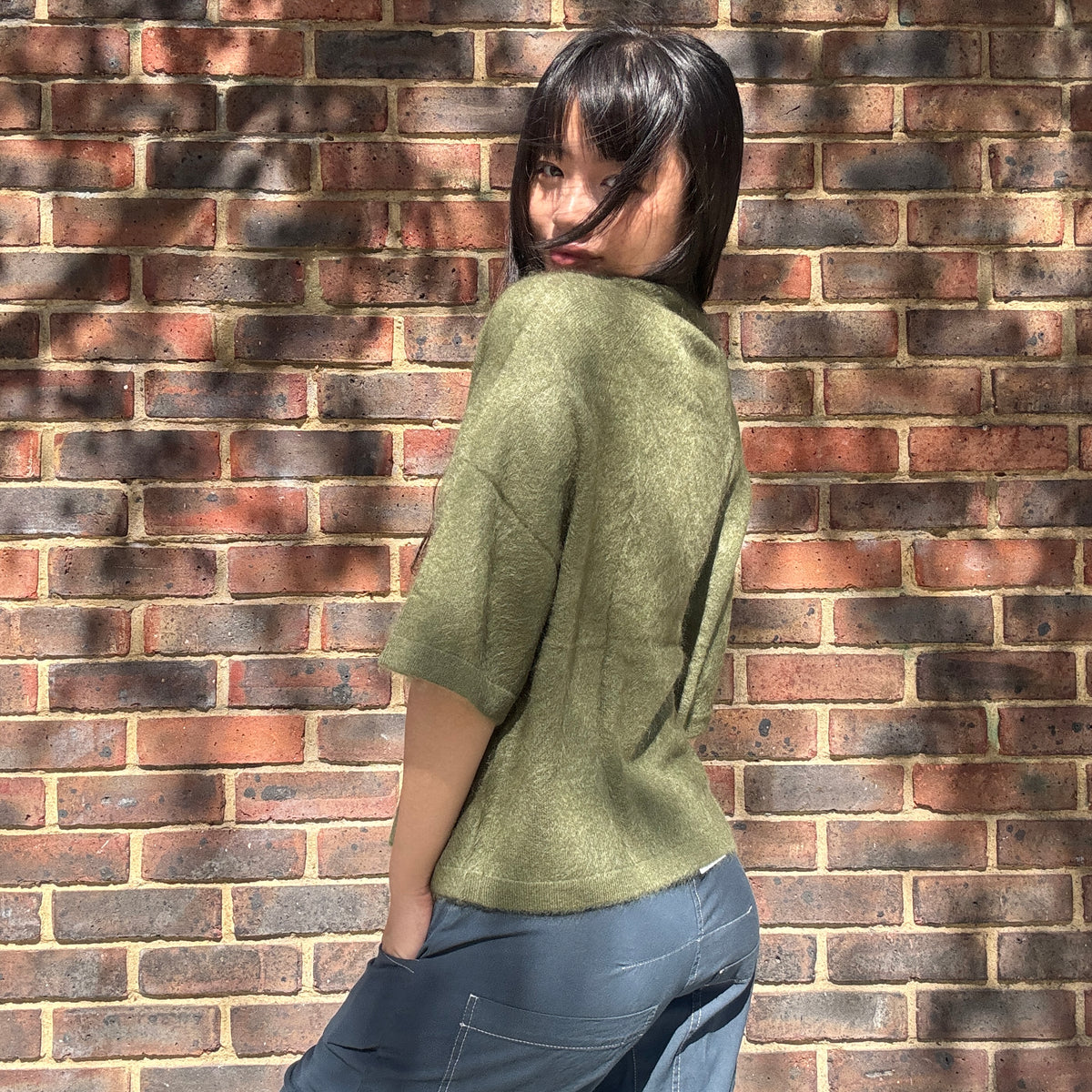 Jenna Brushed Cashmere Jumper Dark Moss